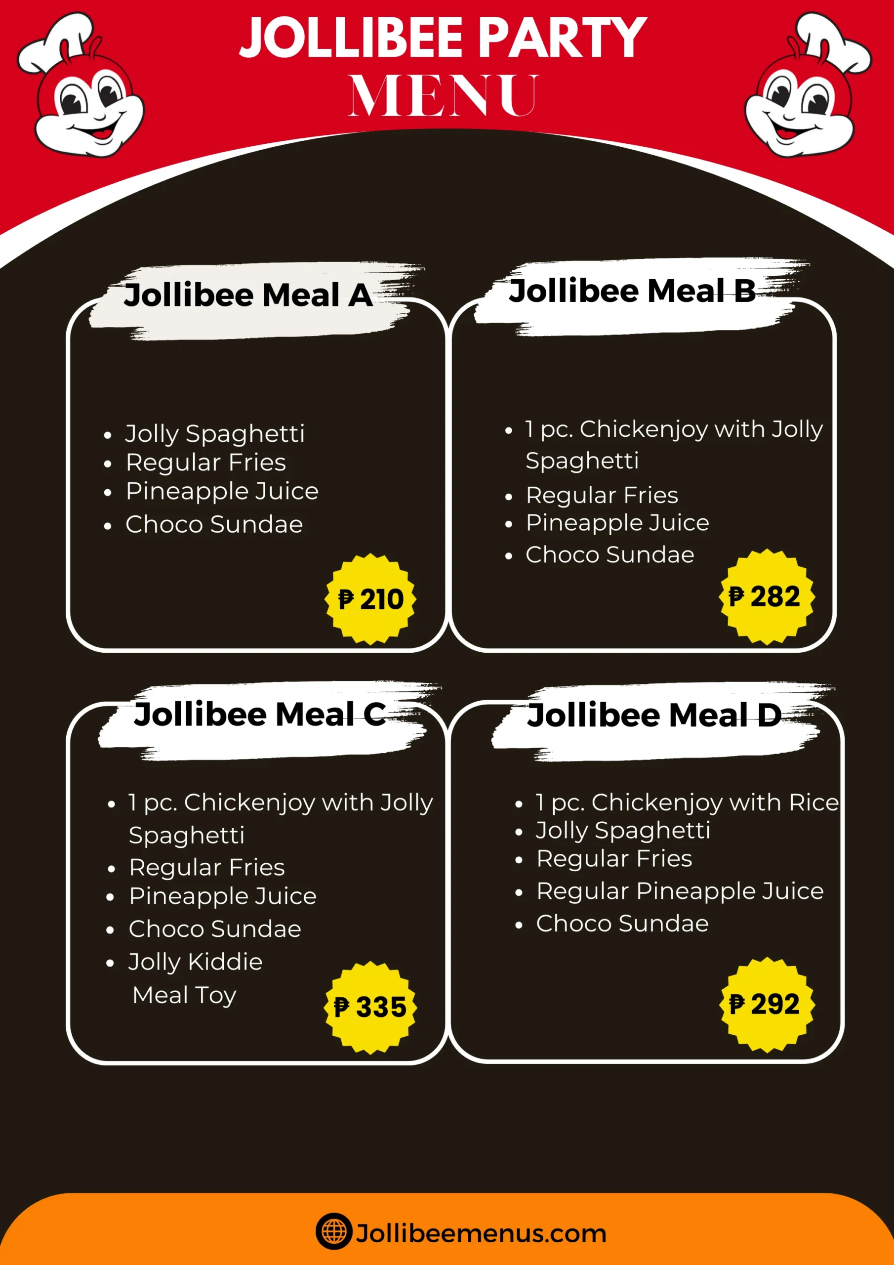 Jollibee Party Menu Card